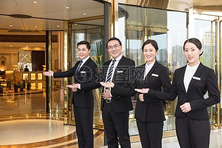 酒店员工胸牌酒店管理商务团队服务形象背景